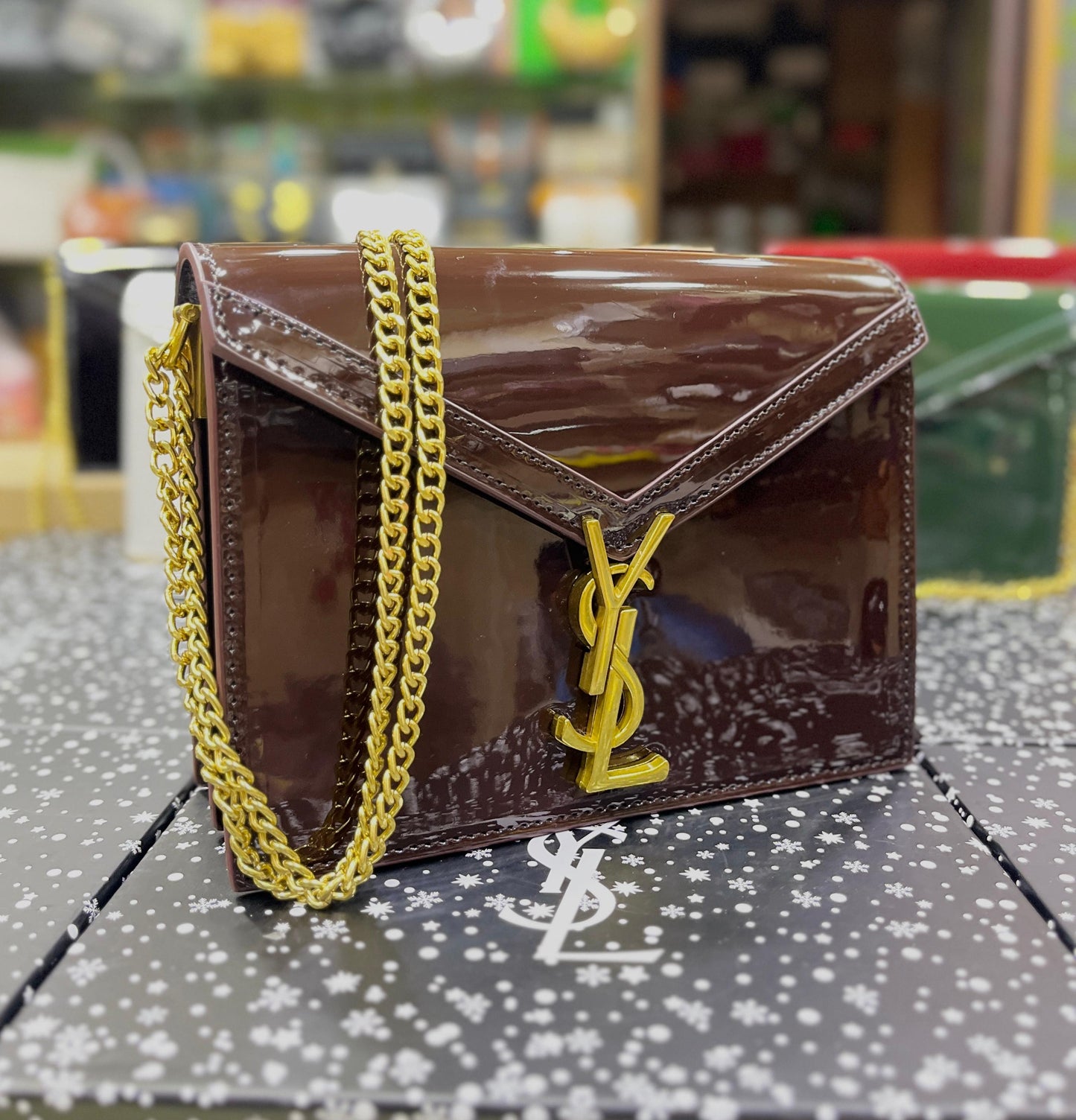*Saint Laurent* Cassandra Patent Leather Wallet on a Chain