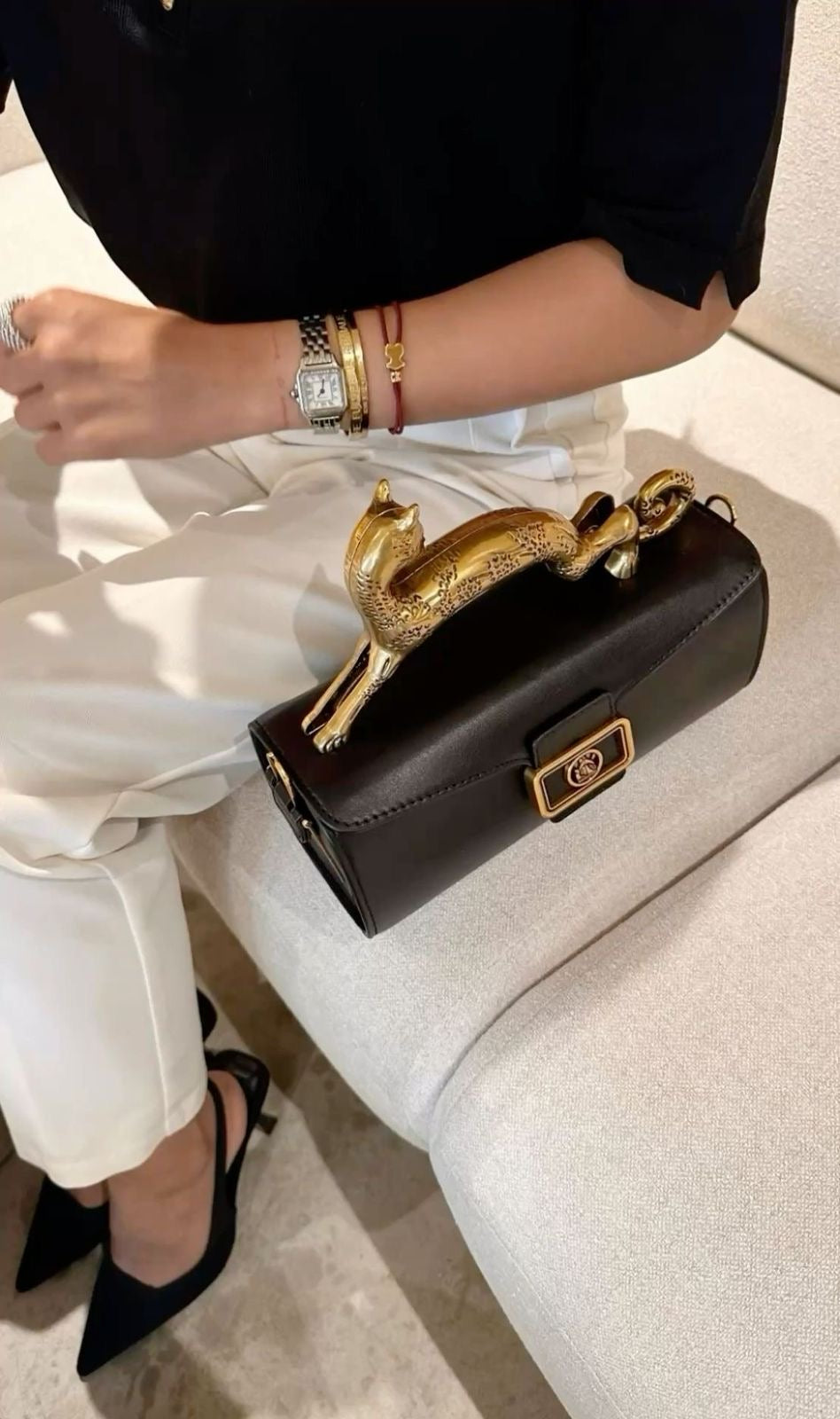 Lanvin
Women's Rateau Pencil Cat Leather Shoulder Bag