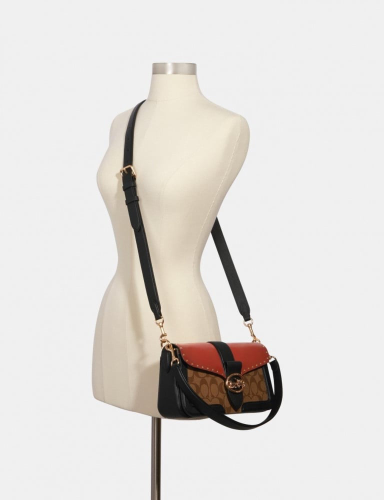 *COACH*
Georgie Shoulder Bag In Colorblock Signature Canvas & Daisy Embroidery