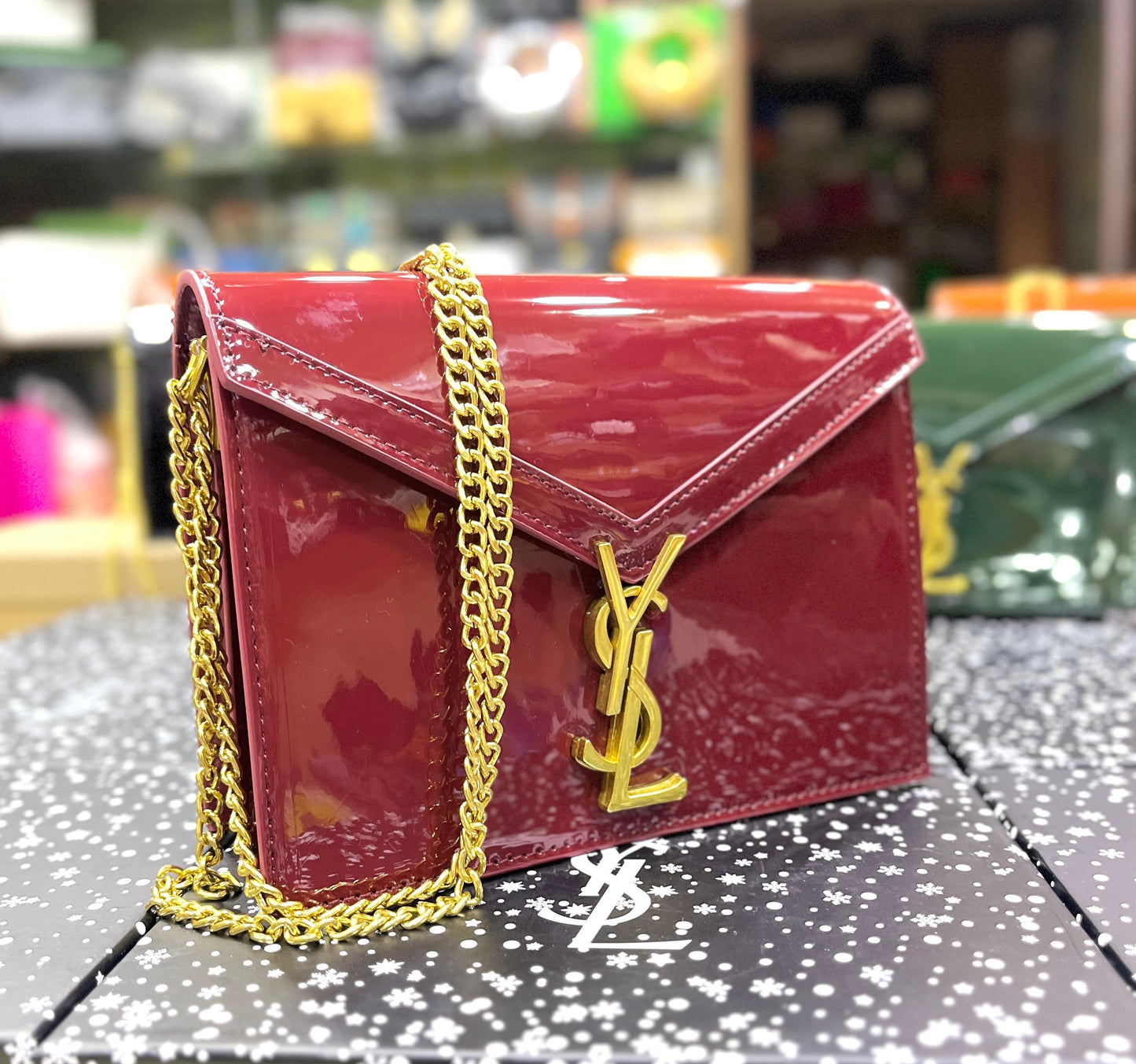 *Saint Laurent* Cassandra Patent Leather Wallet on a Chain