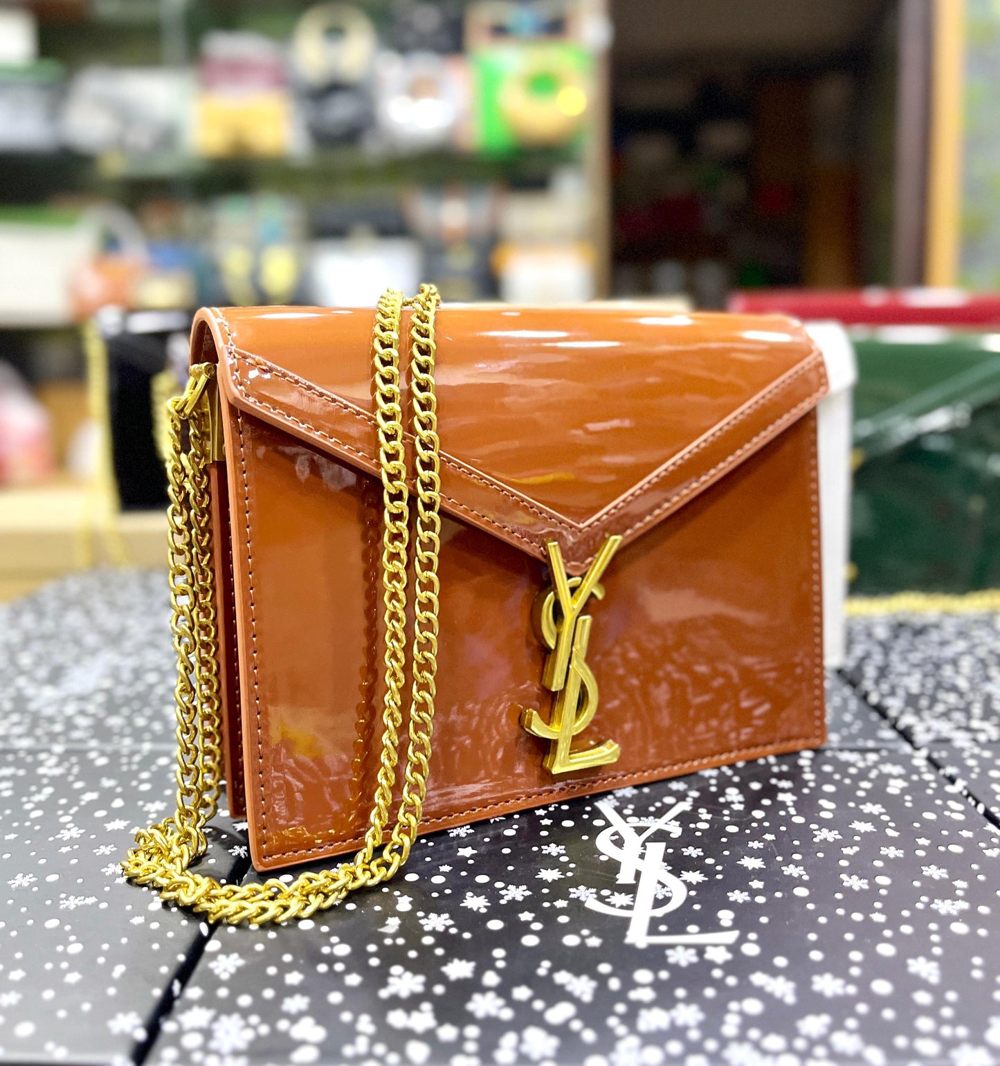 *Saint Laurent* Cassandra Patent Leather Wallet on a Chain