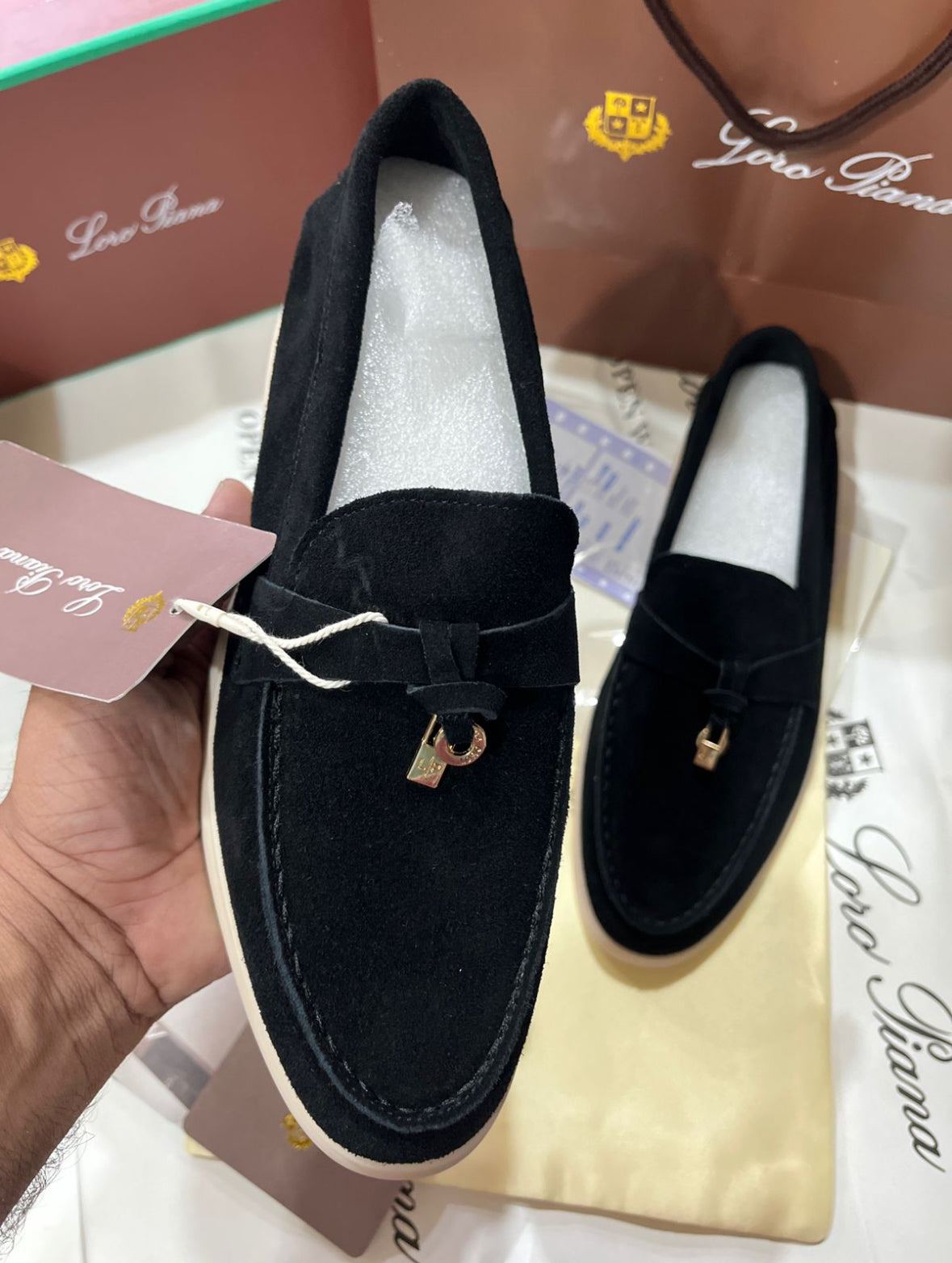 LORO PIANA SUMMER WALK LOAFERS-Black
