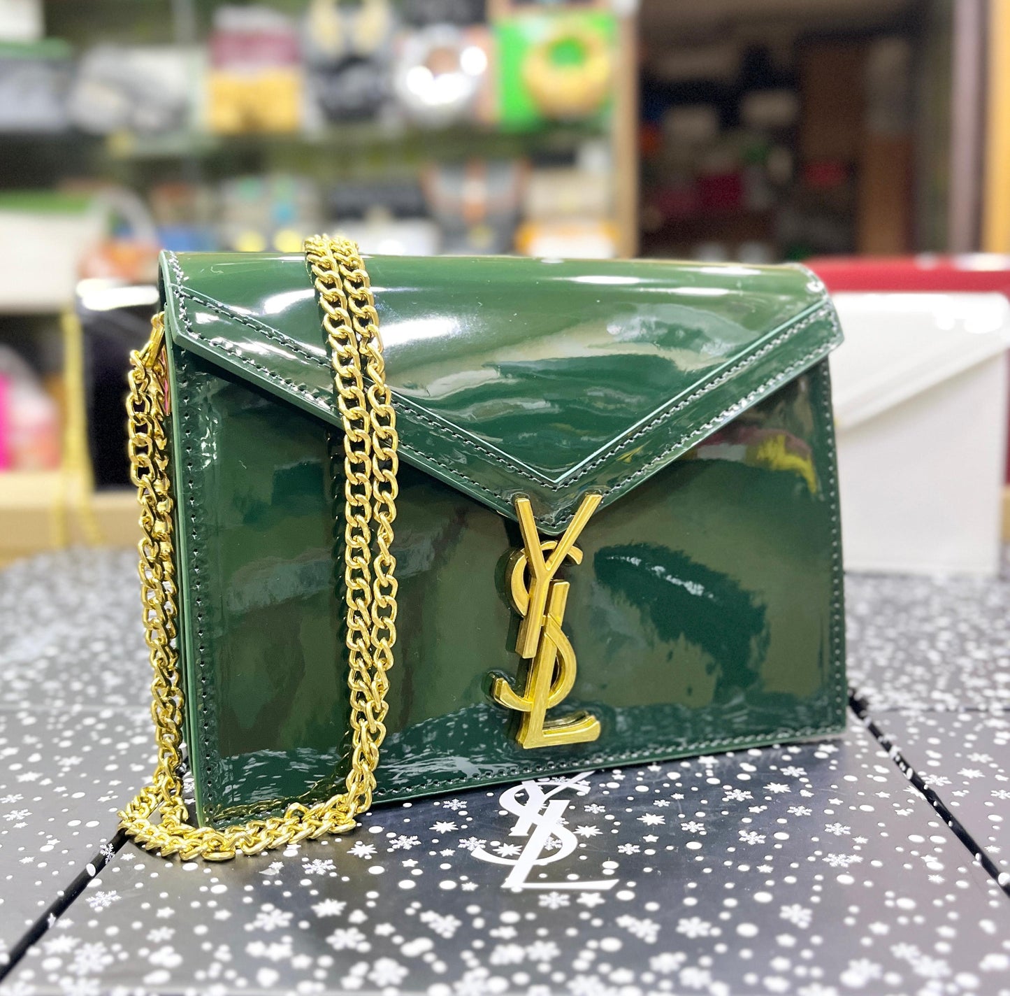 *Saint Laurent* Cassandra Patent Leather Wallet on a Chain
