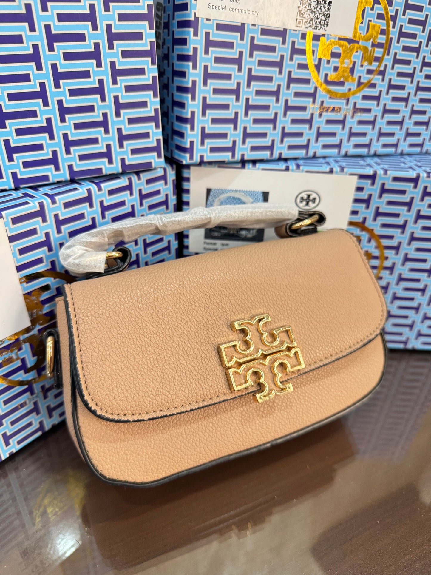 TB Britten Shoulder Bag Shiny Beige