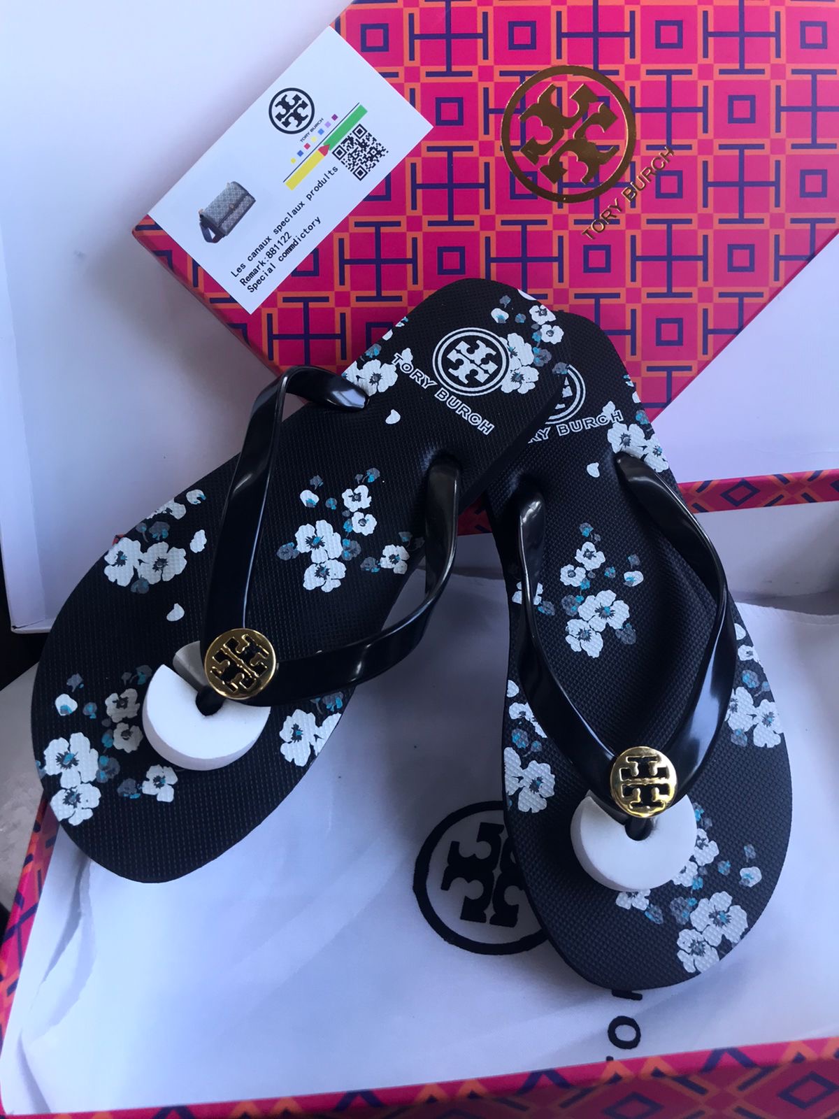 TB Black/ White Floral Flats