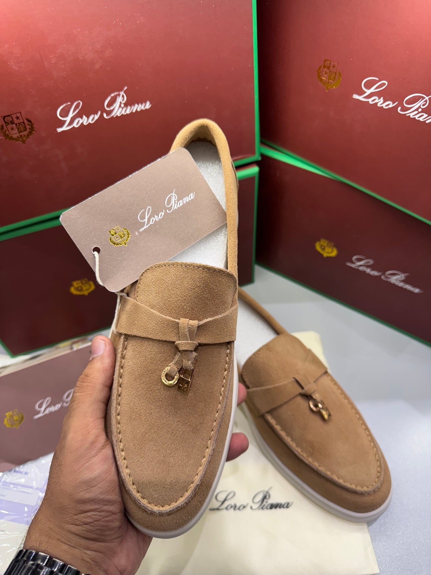 LORO PIANA SUMMER WALK LOAFERS YELLOWISH BROWN