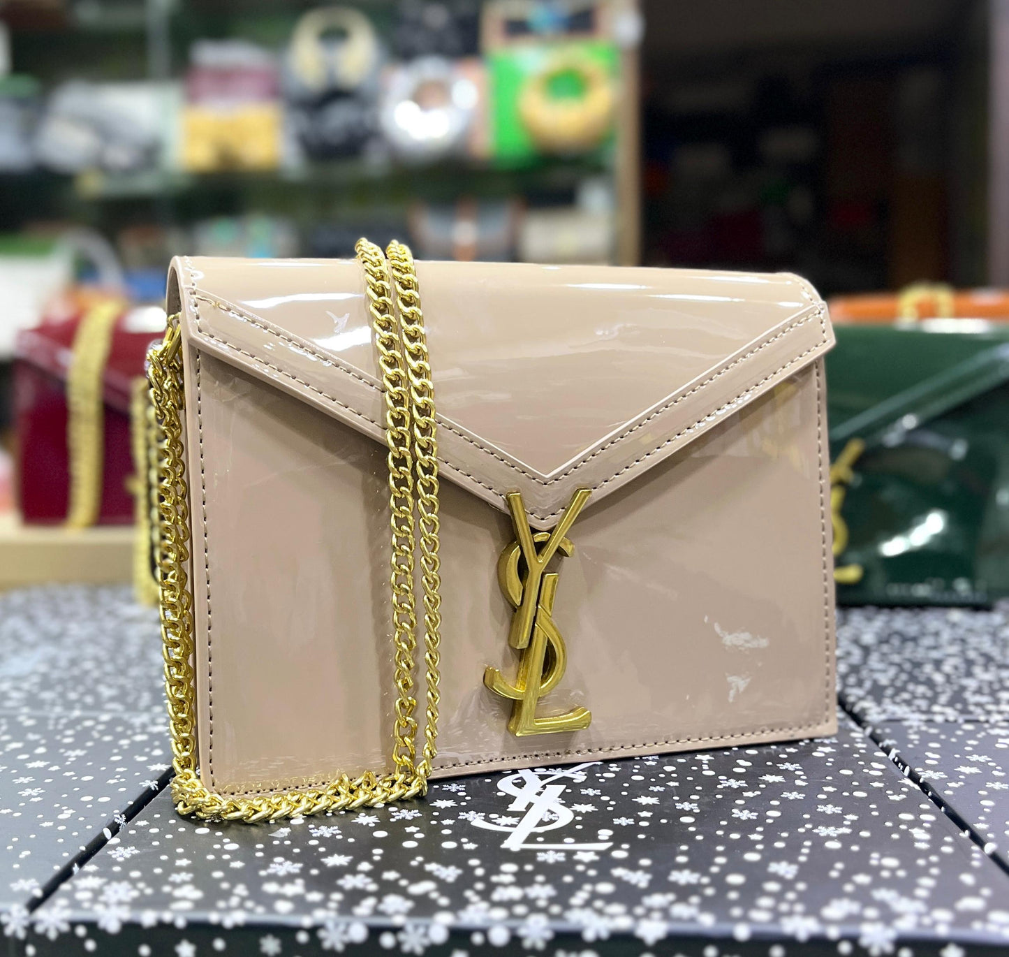 *Saint Laurent* Cassandra Patent Leather Wallet on a Chain