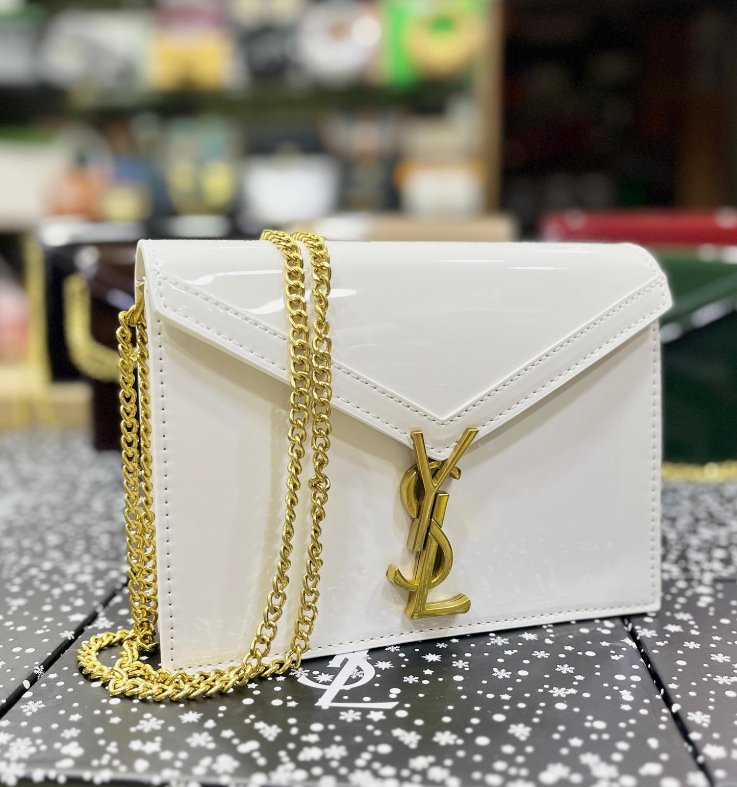*Saint Laurent* Cassandra Patent Leather Wallet on a Chain