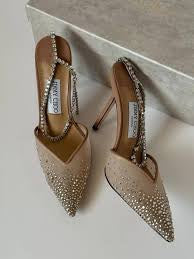 JIMMY CHOO SAEDA 100 CRYSTAL MESH PUMPS WITH A CRYSTAL ANKLE BRACELET STRAP