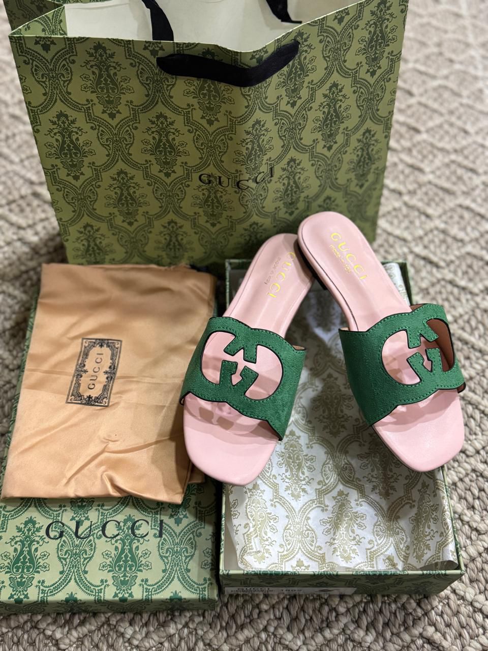 GUCCI INTERLOCKING SUEDE SANDALS