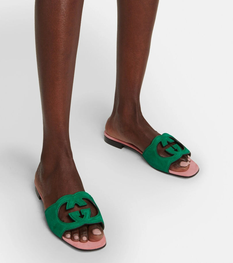 GUCCI INTERLOCKING SUEDE SANDALS