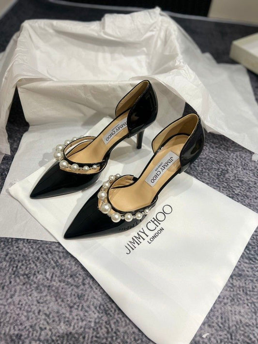 JIMMY CHOO PEARL HEEL IN SHINY BLACK