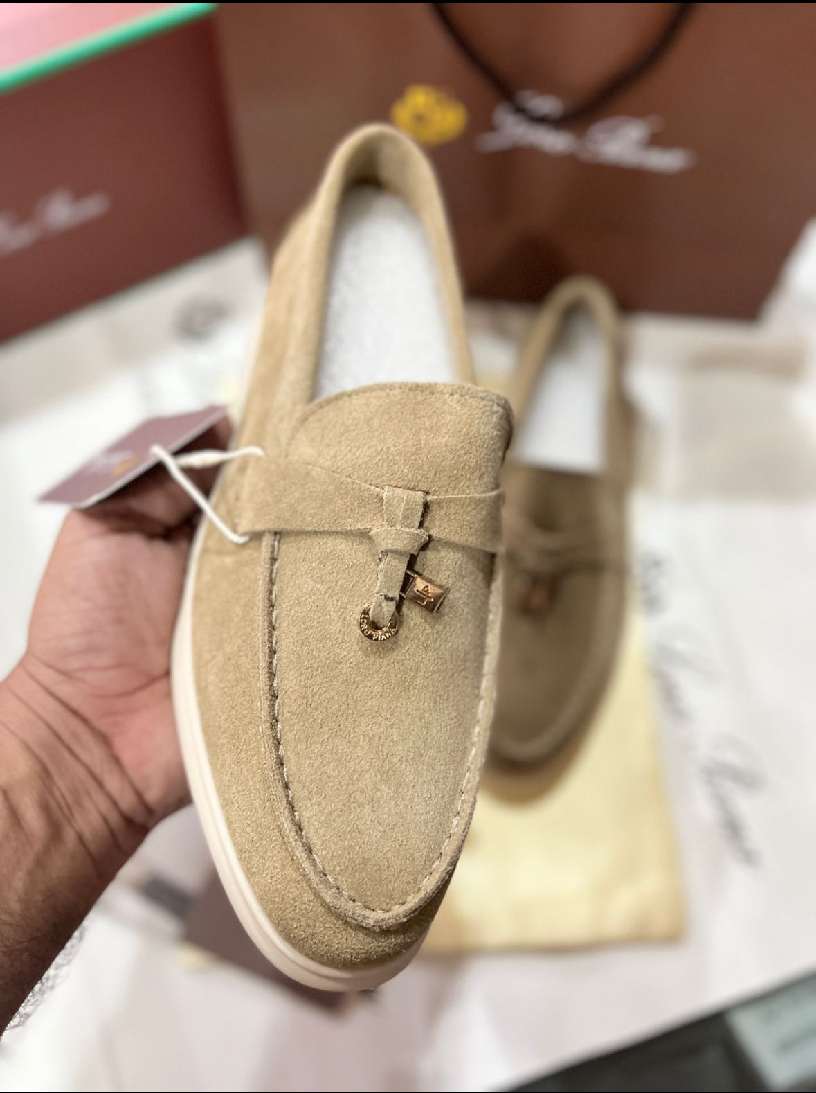LORO PIANA SUMMER WALK LOAFERS-KHAKI