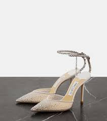 JIMMY CHOO SAEDA 100 CRYSTAL MESH PUMPS WITH A CRYSTAL ANKLE BRACELET STRAP
