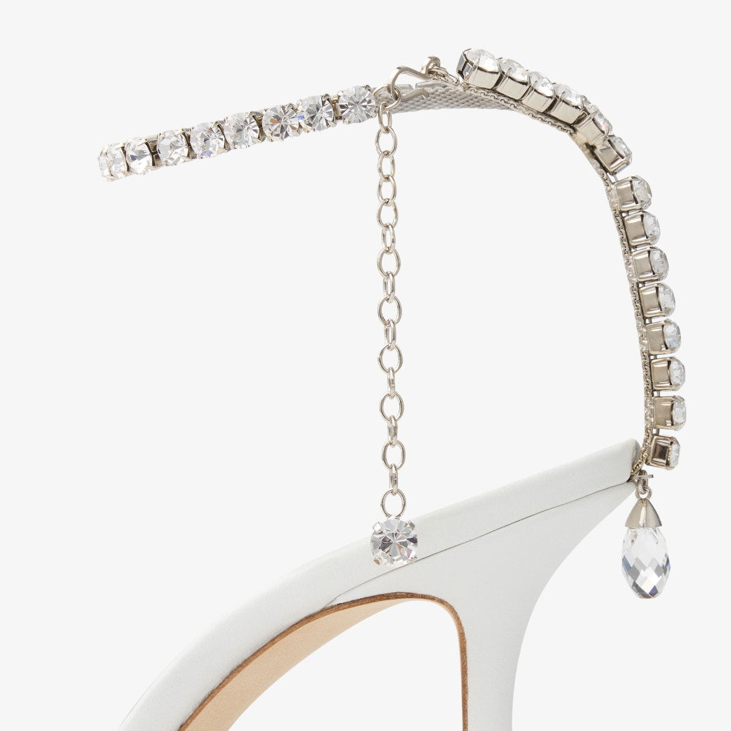 JIMMY CHOO SAEDA 100 CRYSTAL MESH PUMPS WITH A CRYSTAL ANKLE BRACELET STRAP