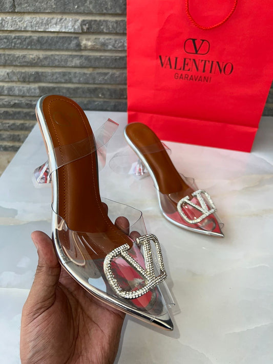 V Logo Stone Heels