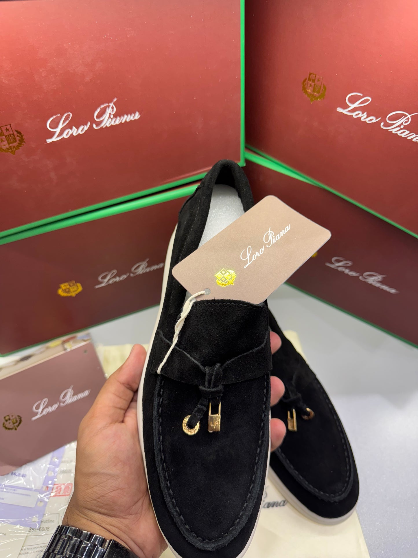 LORO PIANA SUMMER WALK LOAFERS-Black