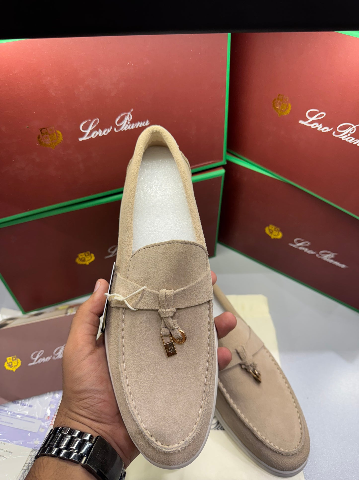 LORO PIANA SUMMER WALK LOAFERS-BEIGE
